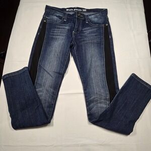 Blues Society Womens Skinny Jeans Dark Wash Black Side Stripe Size 5/6 Stretch‎